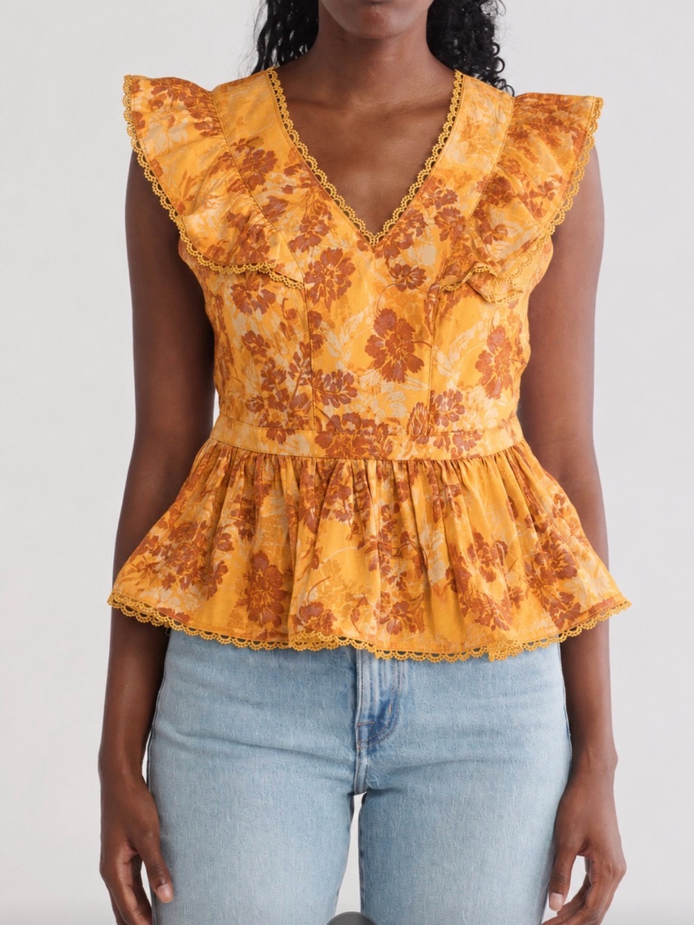 Nannette Lepore Peplum Top Cotton Lace Trim Sz L New